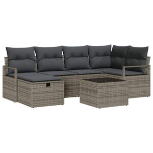 vidaXL Sada zahradn&iacute;ch pohovek s pol&scaron;t&aacute;řem 7 pcs &Scaron;ed&aacute; Poly ratan