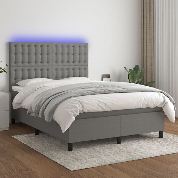 vidaXL Box spring postel s matrac&iacute; a LED tmavě &scaron;ed&aacute; 140x200 cm textil