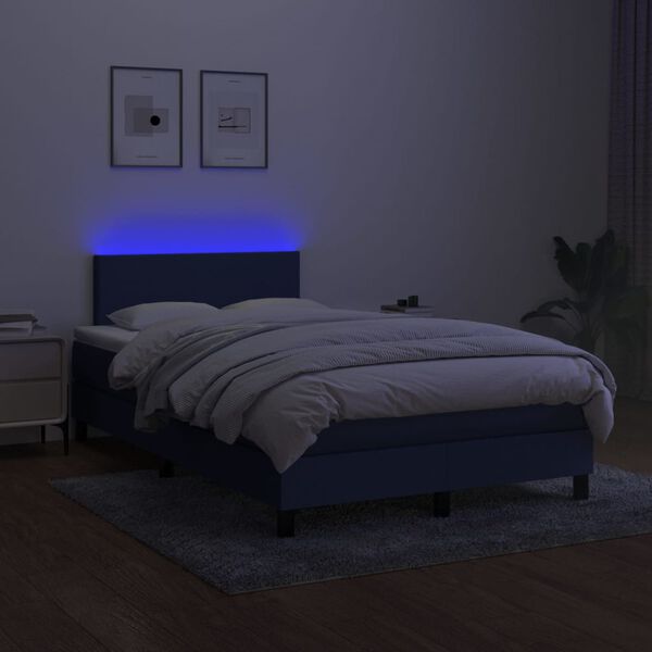 vidaXL Box spring postel s matrac&iacute; a LED modr&aacute; 120x190 cm textil