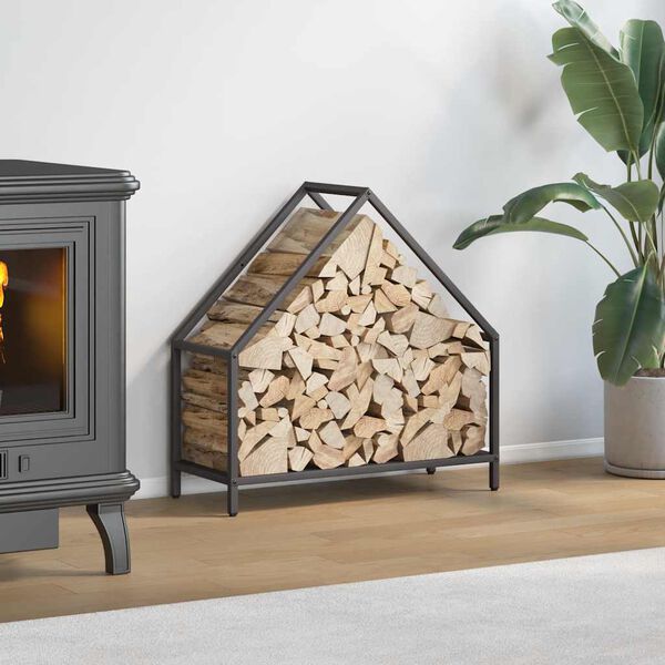 vidaXL Stojan na palivové dřevo černý Ocel válcovaná za studena