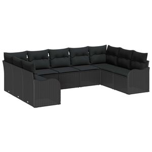 vidaXL Sada zahradn&iacute;ch pohovek s &uacute;loži&scaron;těm 9 pcs Čern&aacute; polyratan
