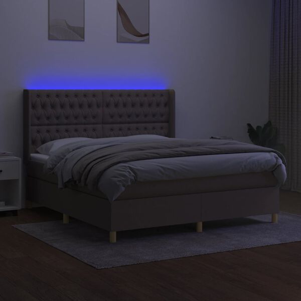 vidaXL Box spring postel s matrac&iacute; a LED taupe 180x200 cm textil