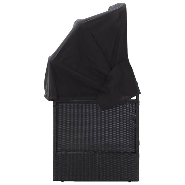 vidaXL Zahradn&iacute; rozkl&aacute;dac&iacute; pohovka s baldach&yacute;nem polyratan čern&aacute;