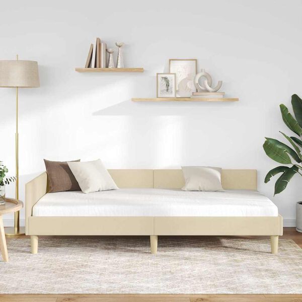 vidaXL Rohový rám postele s čelo Krémová 100 x 200 cm textil