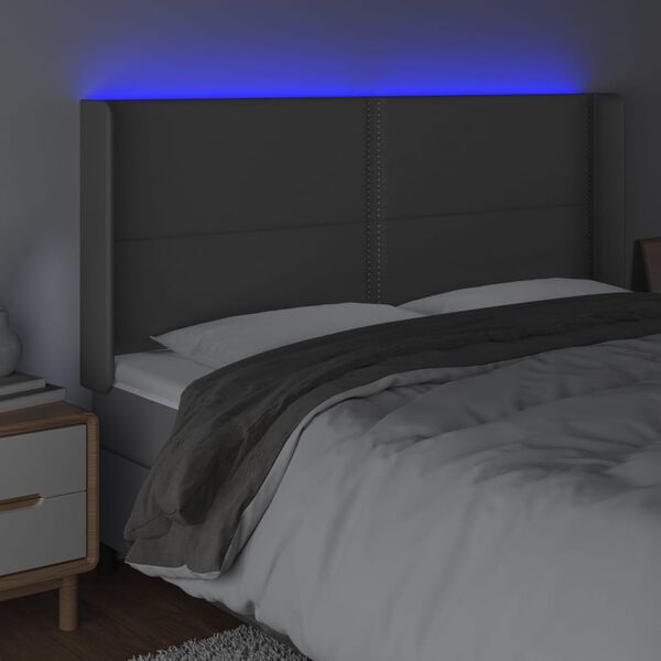 vidaXL Čelo postele s LED &scaron;ed&eacute; 183 x 16 x 118/128 cm uměl&aacute; kůže