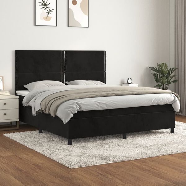 vidaXL Box spring postel s matrac&iacute; čern&aacute; 160x200 cm samet