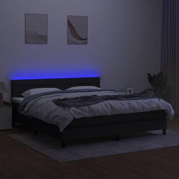 vidaXL Box spring postel s matrac&iacute; a LED čern&aacute; 160x200 cm textil