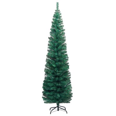 vidaXL Úzký umělý vánoční stromek s LED a stojanem zelený 180 cm PVC