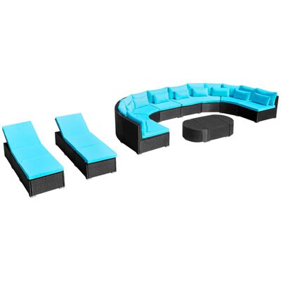 vidaXL 13dílná zahradní sedací souprava s poduškami polyratan modrá