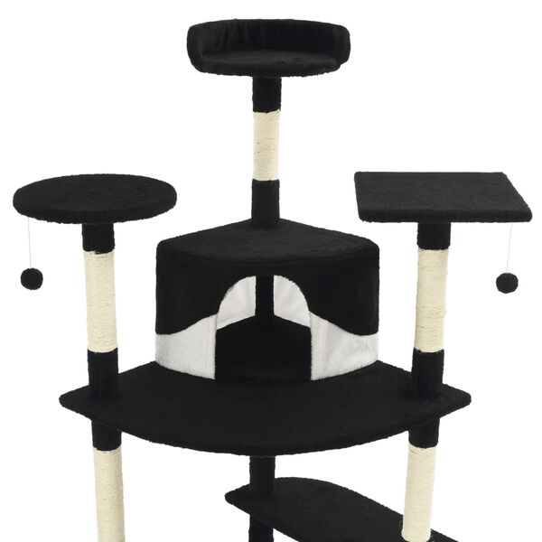 vidaXL Škrabadlo pro kočky sisalové sloupky 203 cm černé a bílé