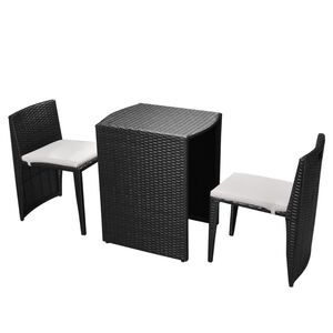 vidaXL 3d&iacute;ln&yacute; bistro set s podu&scaron;kami polyratan čern&yacute;