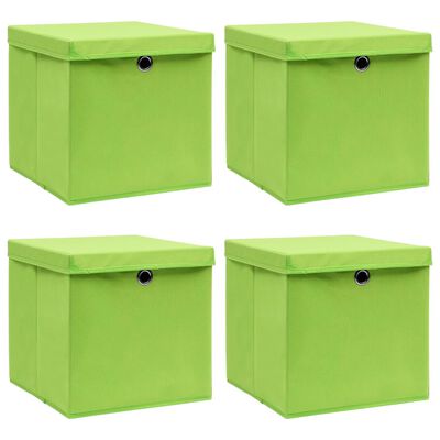 vidaXL Úložné boxy s víky 4 ks zelené 32 x 32 x 32 cm textil