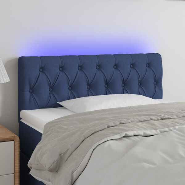 vidaXL Čelo postele s LED modr&eacute; 90 x 7 x 78/88 cm textil