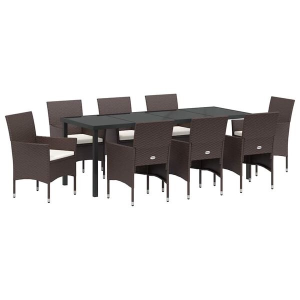 vidaXL Zahradn&iacute; j&iacute;deln&iacute; souprava s pol&scaron;t&aacute;řem 9 pcs Hněd&aacute; polyratan