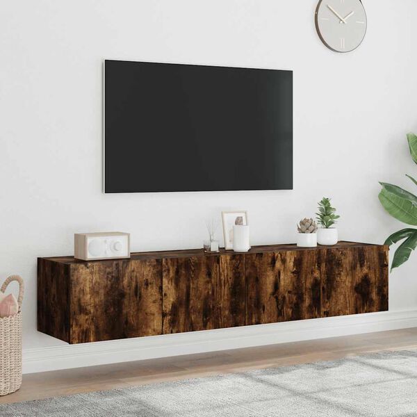 vidaXL N&aacute;stěnn&eacute; TV skř&iacute;ňky s LED 2 ks kouřov&yacute; dub 80 x 35 x 31 cm