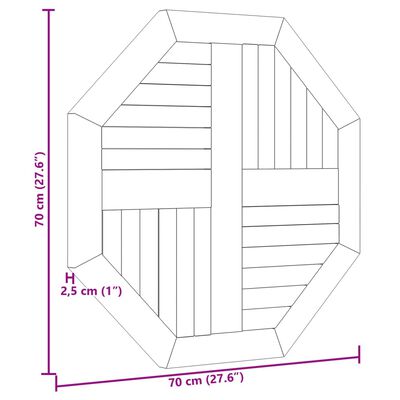 vidaXL Stolní deska 70 x 70 x 2,5 cm osmihranná masivní teakové dřevo