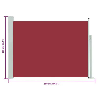 vidaXL Zatahovací boční markýza/zástěna na terasu 100 x 500 cm červená