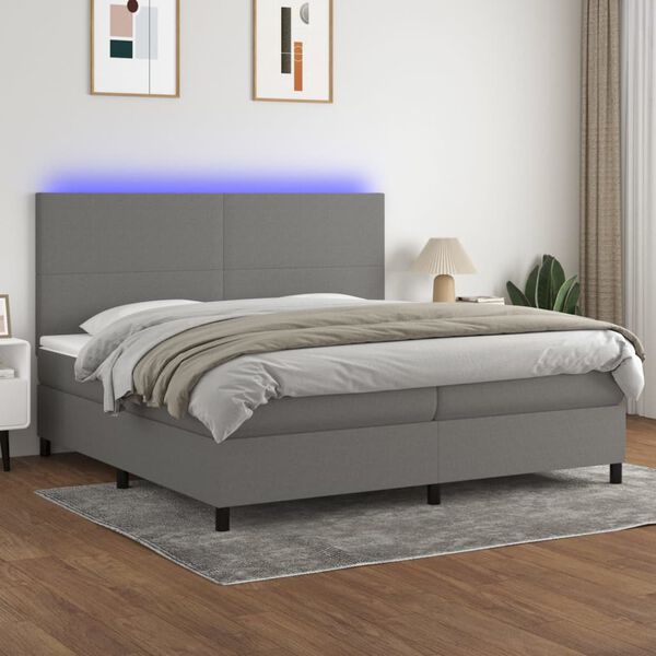 vidaXL Box spring postel s matrac&iacute; a LED tmavě &scaron;ed&aacute; 200x200 cm textil
