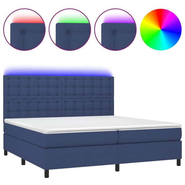 vidaXL Box spring postel s matrac&iacute; a LED modr&aacute; 200x200 cm textil