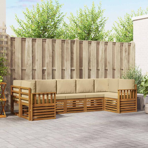 vidaXL Sedac&iacute; soupravy 7 pcs Přirozen&aacute; a B&eacute;žov&aacute; Masivn&iacute; ak&aacute;tov&eacute; dřevo