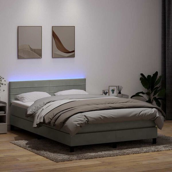 vidaXL Box spring postel s matrac&iacute; a LED světle &scaron;ed&aacute; 140x210 cm samet