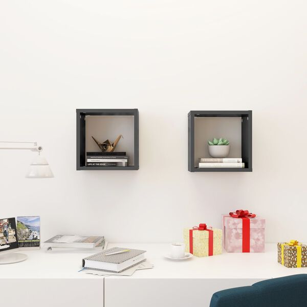 vidaXL N&aacute;stěnn&eacute; police kostky 2 ks &scaron;ed&eacute; s vysok&yacute;m leskem 26x15x26 cm