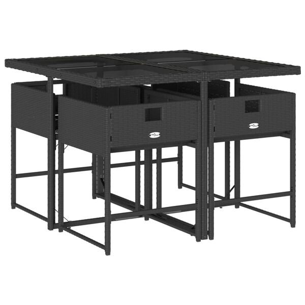 vidaXL 5d&iacute;ln&yacute; zahradn&iacute; j&iacute;deln&iacute; set s podu&scaron;kami čern&yacute; polyratan