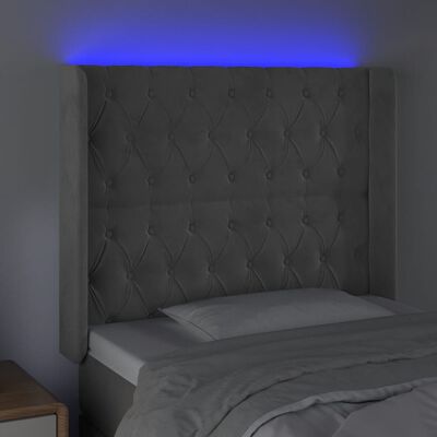 vidaXL Čelo postele s LED světle šedé 103 x 16 x 118/128 cm samet