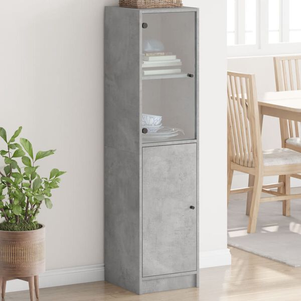 vidaXL Highboard se skleněn&yacute;mi dv&iacute;řky betonově &scaron;ed&yacute; 35 x 37 x 142 cm
