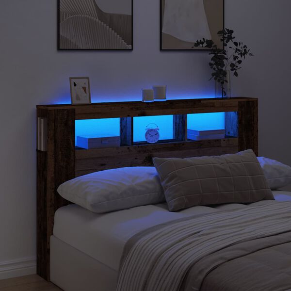 vidaXL Čelo postele s LED old wood 160x18,5x103,5 cm kompozitn&iacute; dřevo