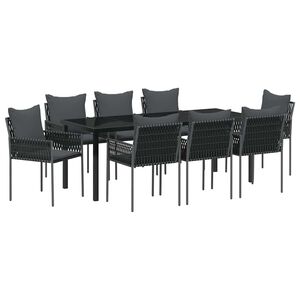 vidaXL Zahradn&iacute; j&iacute;deln&iacute; souprava 9 pcs Čern&aacute; a &scaron;ed&aacute; PE ratan