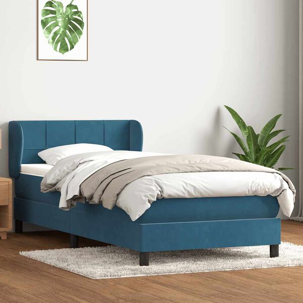vidaXL Box spring postel s matrac&iacute; tmavě modr&aacute; 100x210 cm samet
