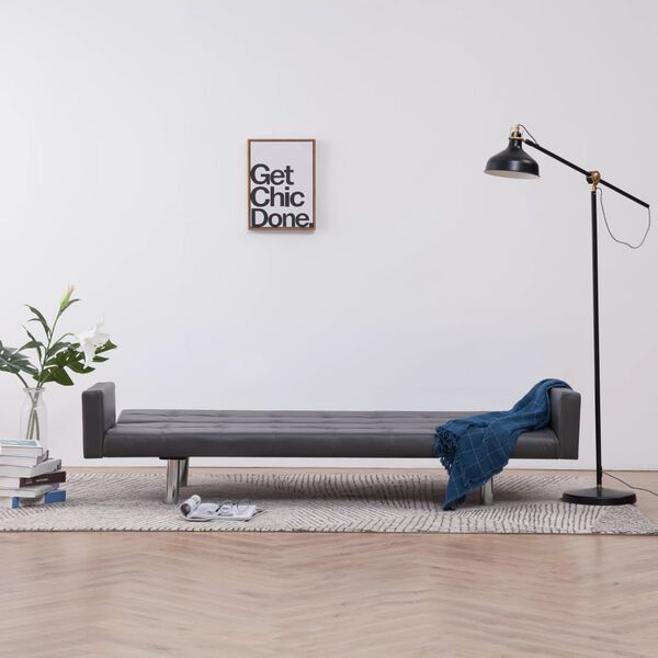 vidaXL Rozkl&aacute;dac&iacute; pohovka s područkami &scaron;ed&aacute; uměl&aacute; kůže