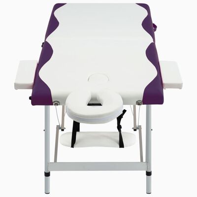 vidaXL Skládací masážní stůl se 2 zónami hliník bílo-fialový