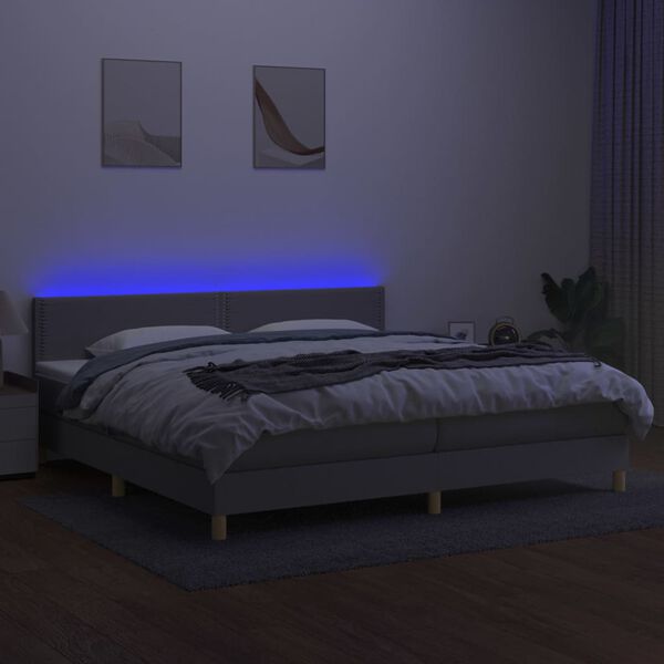 vidaXL Box spring postel s matrac&iacute; a LED světle &scaron;ed&aacute; 200x200 cm textil
