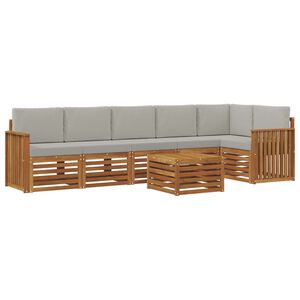 vidaXL Rohov&aacute; sofa sada s pol&scaron;t&aacute;řem 7 pcs Př&iacute;rodn&iacute; a světle &scaron;ed&aacute;