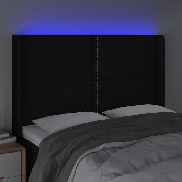 vidaXL Čelo postele s LED čern&eacute; 147 x 16 x 118/128 cm textil
