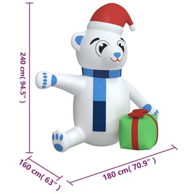 vidaXL Vánoční nafukovací medvěd s LED diodami 240 cm