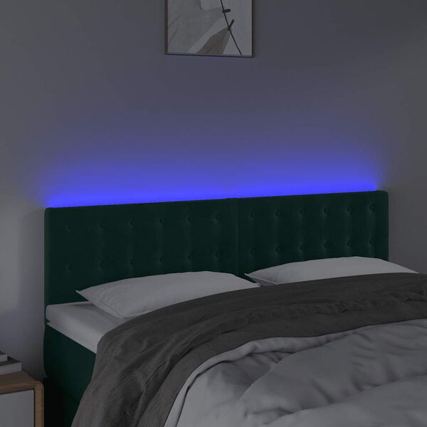 vidaXL Čelo postele s LED tmavě zelen&eacute; 144x5x78/88 cm samet