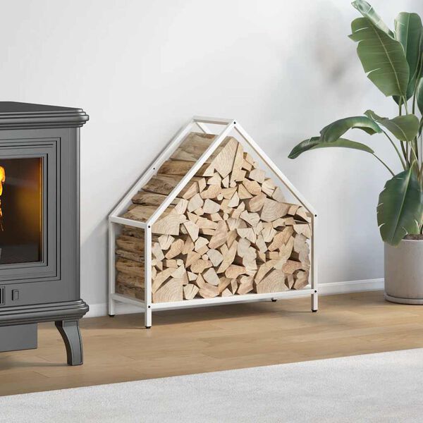 vidaXL Stojan na palivov&eacute; dřevo b&iacute;l&yacute; Ocel v&aacute;lcovan&aacute; za studena