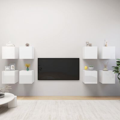vidaXL Nástěnné TV skříňky 8 ks bílé s vysokým leskem 30,5x30x30 cm