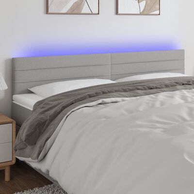 vidaXL Čelo postele s LED světle šedé 200x5x78/88 cm textil