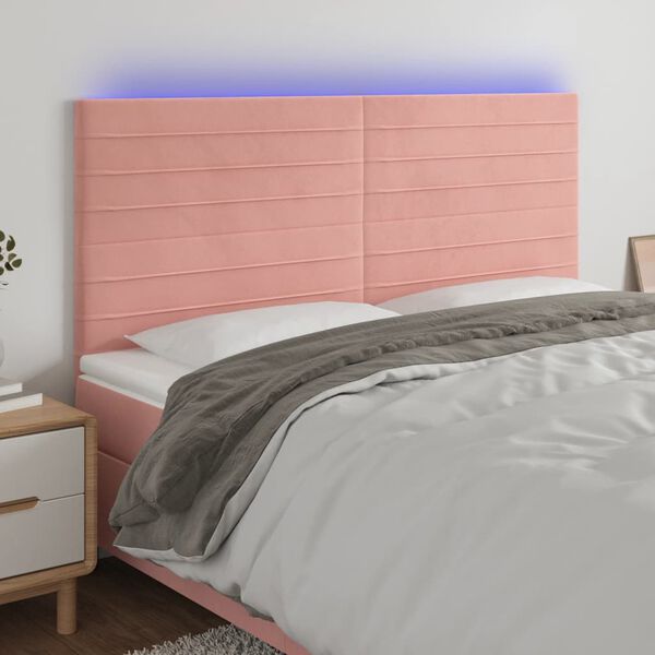 vidaXL Čelo postele s LED růžové 200x5x118/128 cm samet