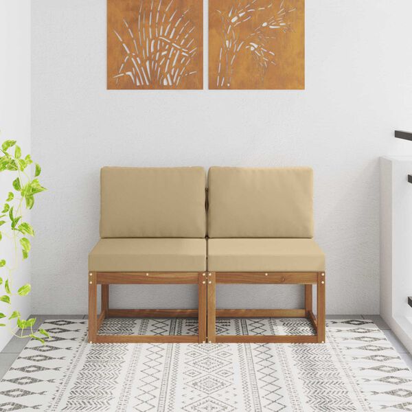 vidaXL 2 Kus Venkovn&iacute; středn&iacute; pohovka Masivn&iacute; ak&aacute;tov&eacute; dřevo Př&iacute;rodn&iacute;