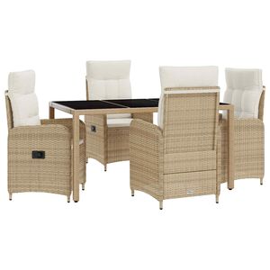 vidaXL Zahradn&iacute; j&iacute;deln&iacute; sada 5 ks Beige a kr&eacute;mov&aacute; b&iacute;l&aacute; polyratan