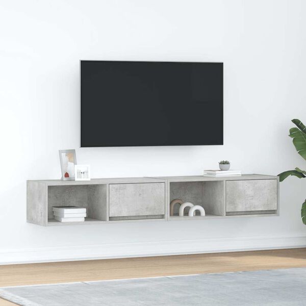 vidaXL TV skř&iacute;ňky 2 ks Betonov&aacute; &scaron;ed&aacute; 80x31x25,5 cm Dřevěn&aacute; konstrukce