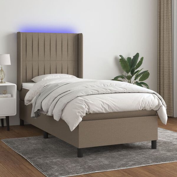 vidaXL Box spring postel s matrac&iacute; a LED taupe 90x190 cm textil