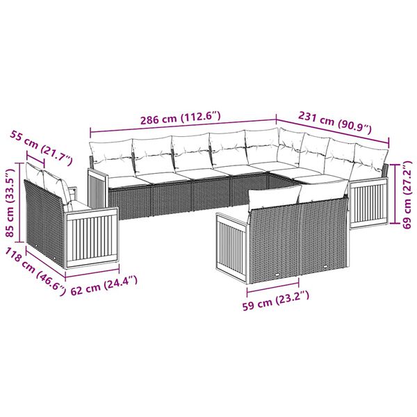 vidaXL 12d&iacute;ln&aacute; zahradn&iacute; sedac&iacute; souprava s podu&scaron;kami čern&aacute; polyratan