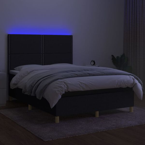 vidaXL Box spring postel s matrac&iacute; a LED čern&aacute; 140x200 cm textil