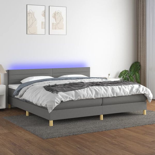 vidaXL Box spring postel s matrac&iacute; a LED tmavě &scaron;ed&aacute; 200x200 cm textil